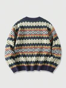 ROMWE MEN Prep 男士休闲几何提花针织毛衣，秋冬 - 彩色 - 查看 2