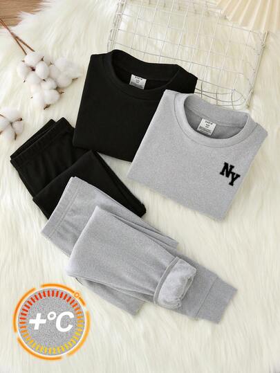 SHEIN 2pcs/Set Tween Boy Casual Comfortable Snug Fit Mock Neck Long Sleeve Loungewear Set Burgundy Boho Goth Y2k Rave Vacation Holiday Festival Christmas Fall Winter Vintage Casual Cozy