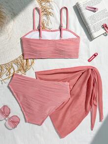 SHEIN Tween Girls' Summer Beach Vacation Shell & Starfish Woven Strap Bikini Set - Dusty Pink - View 2