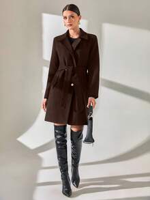 CLARA VERO Women Button And Belt Detailed Over Coat - Brown - View 7