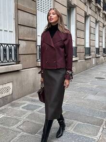 Chiquease 2025 Neue Windjacke mit Gürtel und Leopard Muster im Patchwork-Revers für Damen im Herbst und Winter, kurze Jacke mit Revers in Burgunderrot, vielseitiges und modisches Oberteil, Kragen mit Leopard Muster und Manschetten mit Spitzendesign im Leopard Muster, vielseitige Damenoberbekleidung für den Arbeitsweg, Must-have für Damen im Herbst und Winter, Damenoberbekleidung, zweireihige gemusterte Knöpfe, elegante und stimmungsvolle französische Damenjacke im Herbst und Winter, Damenjacke mit großem Revers, Damenkleidung im Herbst und Winter, Damenjacke im Herbst und Winter, Damenoberteile im Herbst und Winter - Bordeaux - Übersicht 6