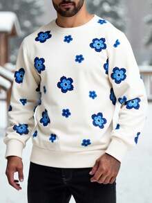 Manfinity VCAY Men's Casual Floral Digital Print Crew Neck Sweatshirt, For Fall Winter - Multicolor - View 8