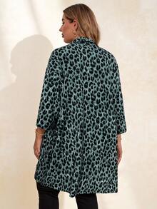 SHEIN Clasi Áo sơ mi tay dài cài nút họa tiết da báo cỡ lớn dành cho nữ, phù hợp để đi làm, mùa thu - Màu xanh Bạc hà - Xem 2