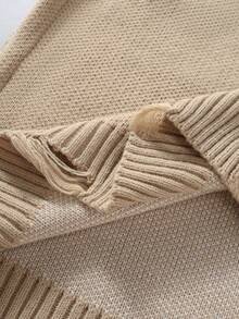 Manfinity EMRG Pull ample à manches longues, style mode de rue décontracté pour hommes, motif de lettres troué, épaules tombantes, tricot lâche, automne/hiver