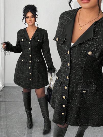 Elenzga Vestido elegante de estilo francés con parches de plumas, adecuado para otoño/invierno, regreso a la escuela, graduación, vacaciones, San Valentín, Navidad, festivales de música, Día de la Madre, Halloween, Acción de Gracias, Pascua, Día Nacional, bailes, citas, fiestas, bodas, salidas