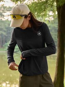 SHEIN In My Nature Women's Letter Print Round Neck Long Sleeve Outdoor T-Shirt - Black - View 4