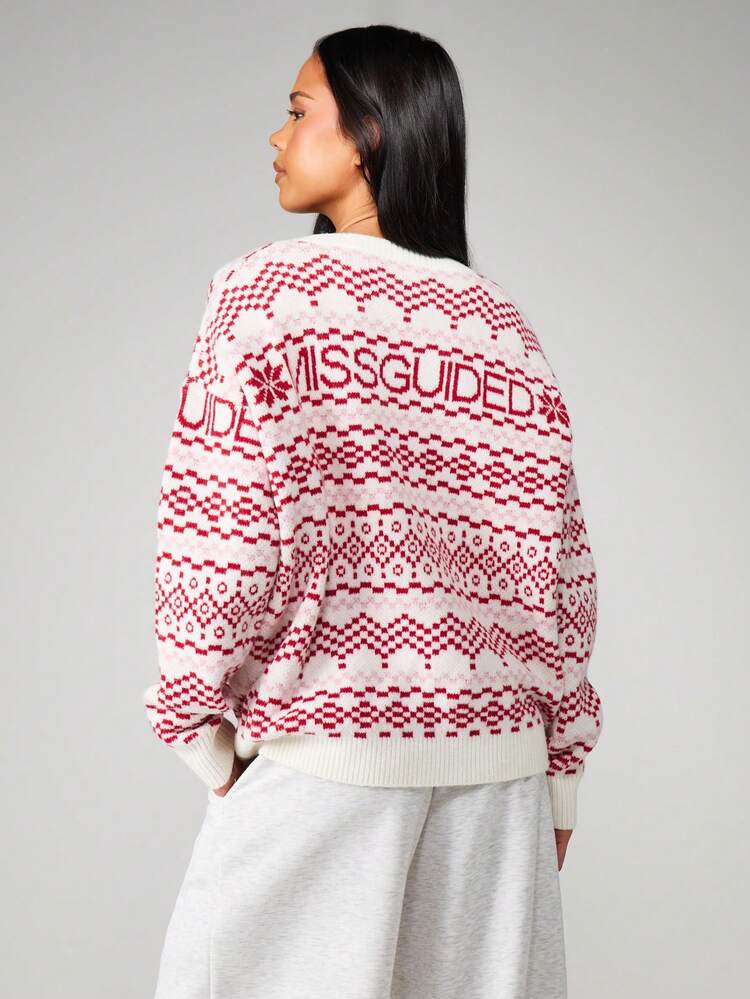 MISSGUIDED Oversized Fair Isle Christmas Jumper With Crew Neck