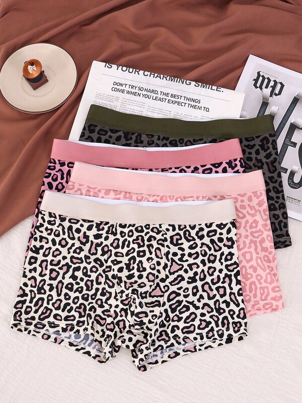 SHEIN 4pcs/Pack Men's Leopard Print Boxer Briefs Multipack Underwear
