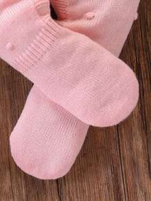 SHEIN Baby And Girl Fashionable Cute Versatile Lace Contrast Sweater Crawling Clothes Knitted Knitted Jumpsuits Fall Winter - Baby Pink - View 5