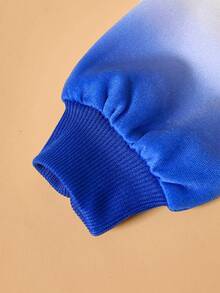 Blippi X SHEIN 2pcs/Set Young Boy Cartoon Figure & Letter Graphic Ombre Drop Shoulder Long Sleeve Hooded Sweatshirt & Letter Graphic Blue Knit Jogger Pants Casual Sports Outfit - Blue - View 3