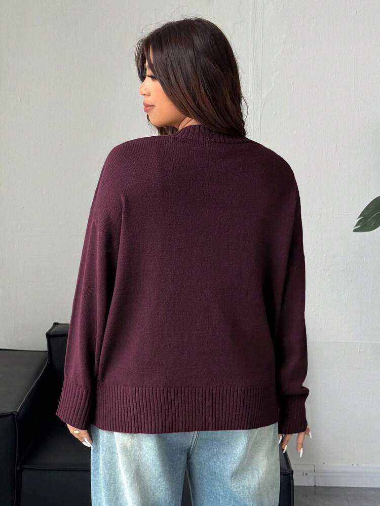 Dazy Plus Plus Size Women V-Neck Loose Thick Pullover Sweater, Casual For Autumn/Winter