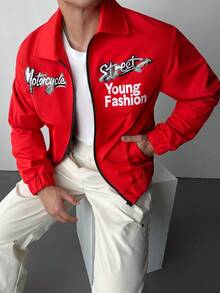 Manfinity Hypemode Giacca casual con chiusura lampo, manica a giro, maniche lunghe, versatile, giacca a vento/giacca a vento da esterno, parka, oversize, giacca invernale, giacca rossa da uomo, giacca da uomo, streetwear, giacca rossa con chiusura lampo, giacca stile Y2K