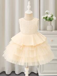 Glamorique Kids 圣诞派对服装女婴无袖亮片闪亮香槟色优雅派对连衣裙，薄纱蓬松公主裙 - 香檳色 - 查看 2