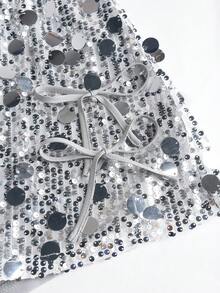 Sweetra Váy xòe đính sequin nhiều màu thời trang thanh lịch dành cho nữ - Bạc - Xem 3
