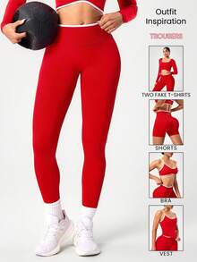 Seamluxe SHEIN Sport Nahtlose rote Damen Sport Leggings, Yoga, Fitness, Alltags Kurzhosen