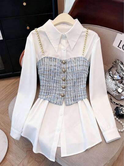 GlowEve CURVE 大码女式两件套：长袖休闲衬衫和吊带背心