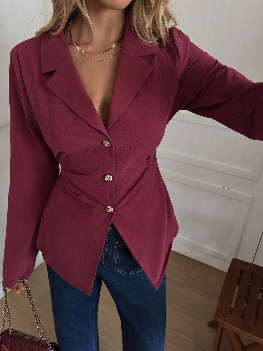 Elyressa A Lady's Woven Casual And Elegant Autumn Shirt For Commuting - Red - View 1