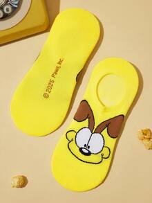 GARFIELD | SHEIN 5 đôi tất cổ ngắn mềm mại thoáng khí họa tiết mèo, chó và gấu, tất không lộ, mũi và gót được gia cố, thích hợp cho mùa xuân/hè, cặp đôi, nam, nữ, unisex - Nhiều màu - Xem 13