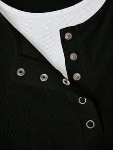 GlowEve CURVE 大码撞色二合一长袖休闲百搭圆领T恤 - 彩色 - 查看 3