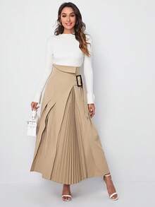Modelyn Buckle Strap Pleated Skirt