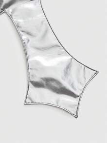 ROMWE Avant Y3K Millennium Shiny Silver Cross Backless Street Style Halter Neck Tank Top For Women - Silver - View 4