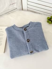 Genkimix Kids Tween Girls Casual Solid Color Long Sleeve Front Open Cardigan Jacket - Blue - View 1