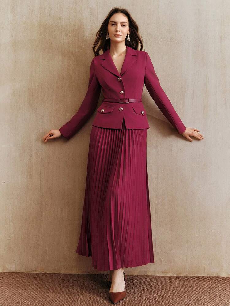 Women's Elegant Formal Commuter High-End Fitted Pleated Long Sleeve Dress, Suitable For Fall, Winter, New Year, Party, Wedding, Elegant, Chic, Stylish, Christmas, Formal, Business Casual