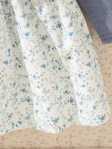 Souflis Souflis 法式复古秋冬新款浅蓝色长袖彼得潘领仿皮草拼布优雅碎花连衣裙，适合外出、上学、聚会、派对等场合 - 彩色 - 查看 7