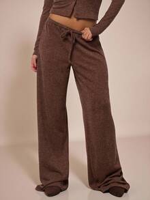 SHEIN BAE Pantalones casuales anchos de cintura con cordón de unicolor para mujer