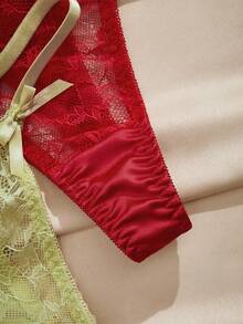 Charlaine 3pcs Lace Eyelash Satin Thong Panties For Women - Multicolor - View 4