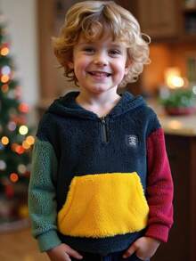 SHEIN Kids/Young Boys Casual Loose Plush Patchwork Sweatshirt Autumn Winter Clothes For Girl - Multicolor - View 2