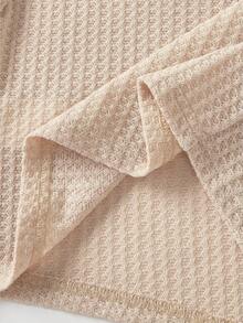 SHEIN 2 件 Babygirl 休闲针织卡其色长袖上衣和松紧腰裤套装，秋冬 - 杏色 - 查看 10