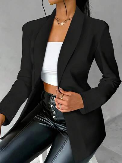 SHEIN PETITE Women's Black Long Sleeve Fitted Sexy Blazer, Autumn/Winter