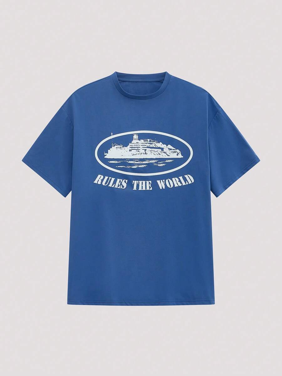 Open Phase Men's New Fashionable Hip-Hop Printed T-Shirt Spring To Summer - Blue - View 1