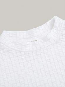Joliand Joliand Camiseta de manga comprida com estampa de grade branca, estilo acadêmico elegante e casual para meninas adolescentes, 1 peça, adequada para passeios, festas, volta às aulas, outono/inverno - Branco - Ver 4
