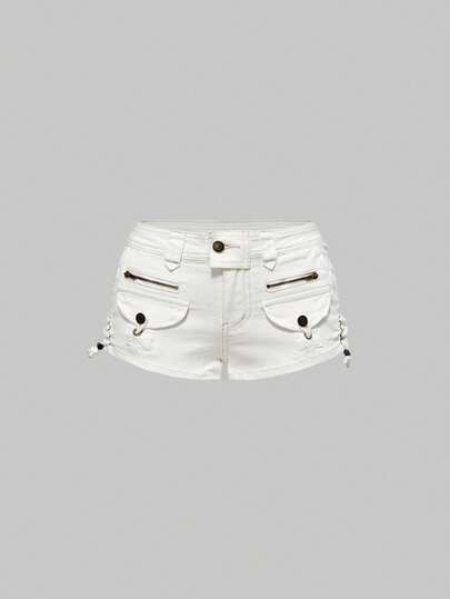 Grunge Punk Short en jean mini super taille basse patchwork doux dans le style Gyaru Harajuku Y2K