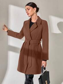 CLARA VERO Women Button And Belt Detailed Over Coat - Camel - View 3