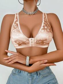 SHEIN 1pc Front Closure Wireless Bra For Women - Apricot - View 3
