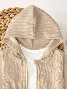 Baby Girl Loose Casual Hooded Cardigan And Flare Pants Set Baby Set Autumn Winter Season Neutral Baby Clothes New Born Neutral Outfit Mocha Baby Clothes Baby Casual Sets - Khaki - View 3