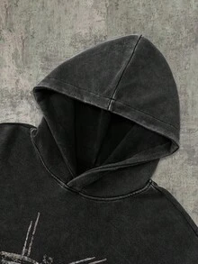 PAVTROS 男士纽约标语和自由女神像图案印花连帽衫，美式街头风格，秋季男装 - 黑色 - 查看 4