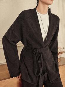 Dazy-Less 女士宽松商务休闲针织开衫和直筒休闲裤两件套西装，秋冬 - 軍綠色 - 查看 6