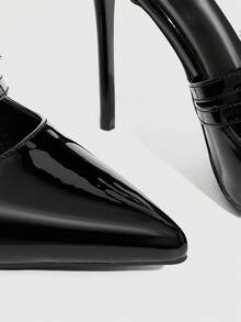 CUCCOO SZL 女士黑色尖头细高跟性感派对踝带镂空高跟鞋 - 黑色 - 查看 6