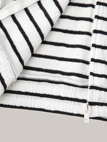 Joliand Joliand 1 件青少年男孩优雅校园风格休闲都市可爱小狗标志海军蓝和白色条纹连帽夹克，适合外出、聚会、返校、夏季和秋季 - 彩色 - 查看 8