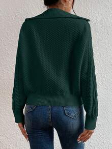 EMERY ROSE Women's Casual Pullover Sweater With Zipper Half Placket And Raglan Long Sleeves, Autumn/Winter - Dark Green - View 2