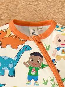 CoComelon X SHEIN 男婴卡通恐龙印花撞色饰边拉链连体裤，秋冬 - 彩色 - 查看 5