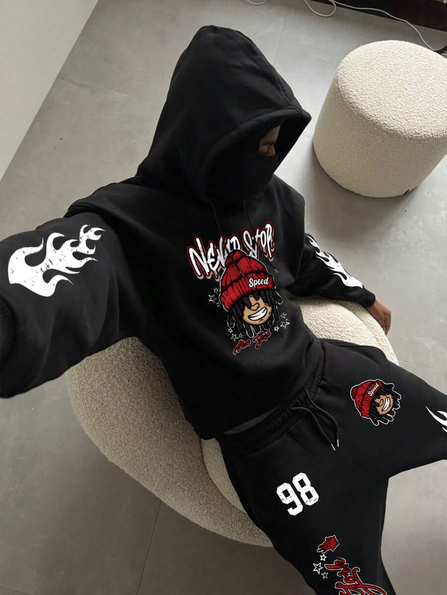 Manfinity EMRG 男士两件套,舒适秋冬风格 - 黑色 - 查看 1