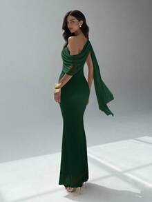 Aloruh Women's Solid Color Asymmetric Neckline Fitted Elegant Dress,Wedding Guest Dress Women,Dresses For Women Elegant,New Year Dress ,Elegant Party Dresses,Dresses For Women Elegant