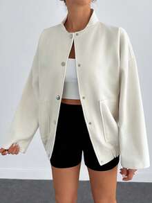 EURMUSE Women's Fashionable Versatile Solid Color Overcoat, Autumn/Winter - Krim - View 3