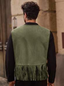 Manfinity NXTstreet Áo khoác tua rua trang trí đinh tán bằng da lộn cho nam - xanh quân đội - Xem 2