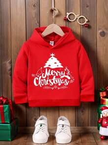 Moletom raglan casual com estampa de árvore de Natal e letras para menino, novidade para o Natal, outono/inverno. - Vermelho - Ver 3